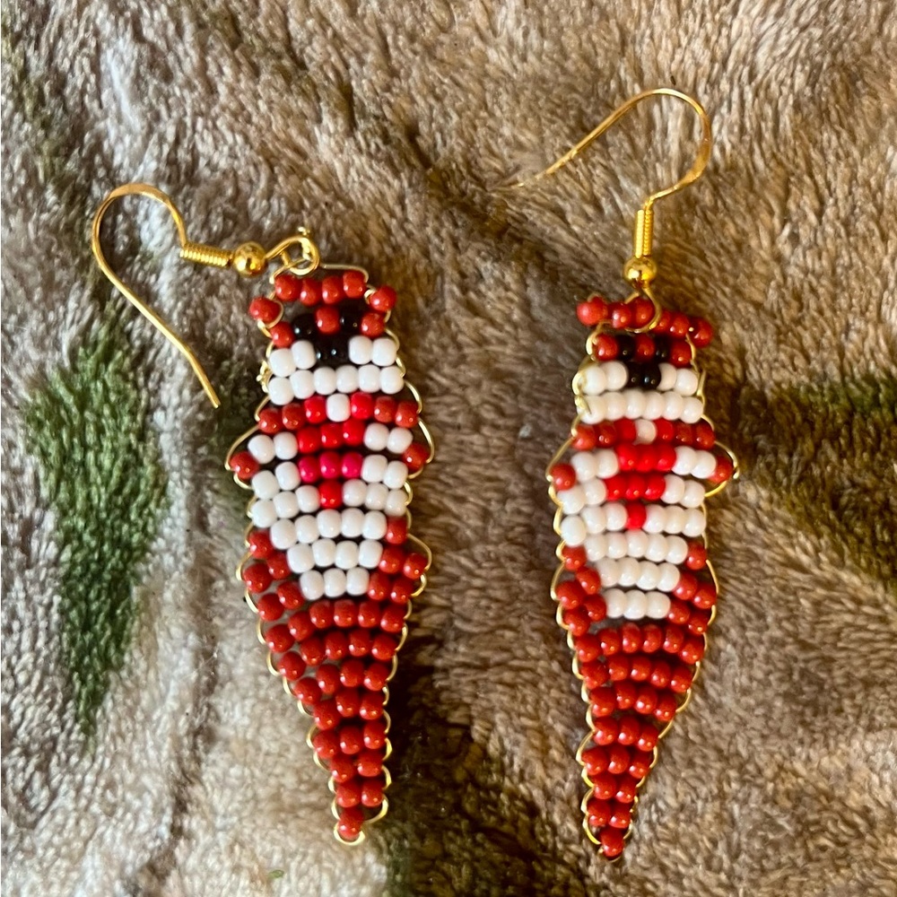 Handcrafted Red and White Beaded Earrings